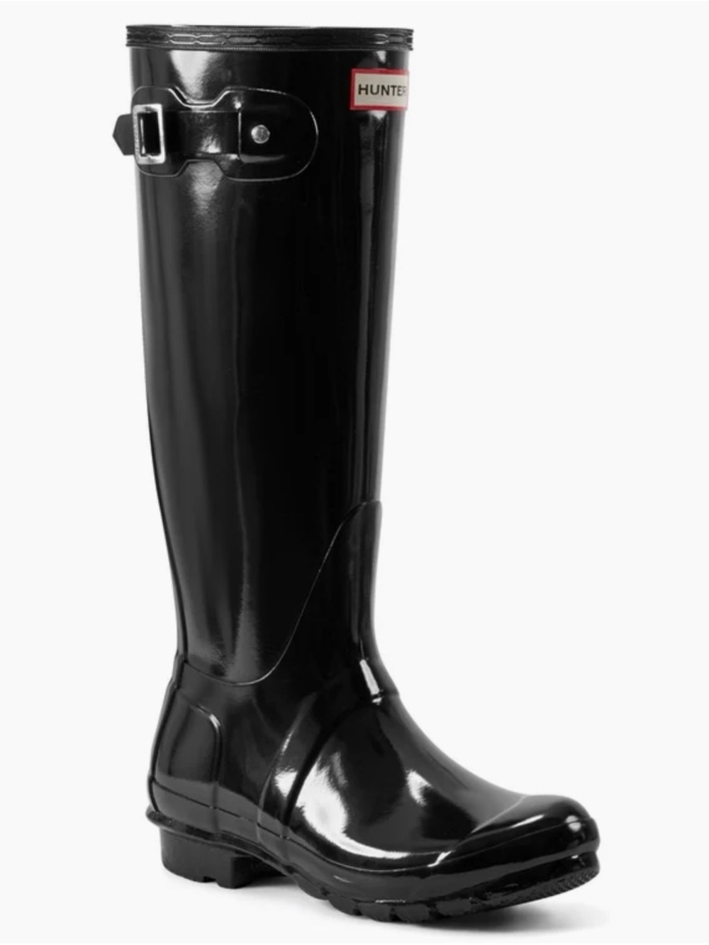 Hunter Women's Black Gloss Tall Rain Boots with Side Buckle
